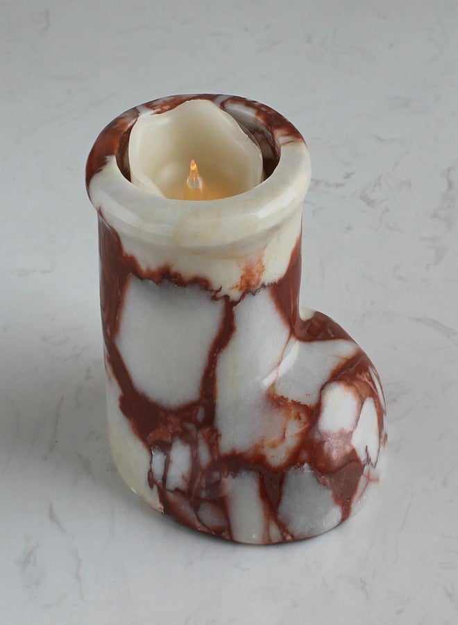 Natust Christmas Santa Boot Desk Organizer, Genuine Marble Multifunctional Decor - Candle Holder, Mini Vase, Pen Pot, Makeup Brush Holder, Christmas Decoration for Tabletop Fireplace (Calacatta Red Marble) - Image 1